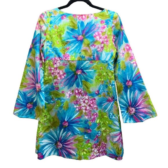VINTAGE 70s Bright Floral Handmade Baby  Doll Tunic Pant Set Womens Bell Bottom - Picture 9 of 16